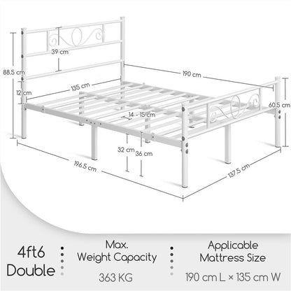 Costoffs Metal Platform Bed, Metal Bed Base, Metal Bed Frame with Scroll Design Headboard and Footboard, Mattress Foundation, Easy Assembly Bed, Bedroom Furniture, Metal-Framed Bed Base with Storage, Black/White/Pink