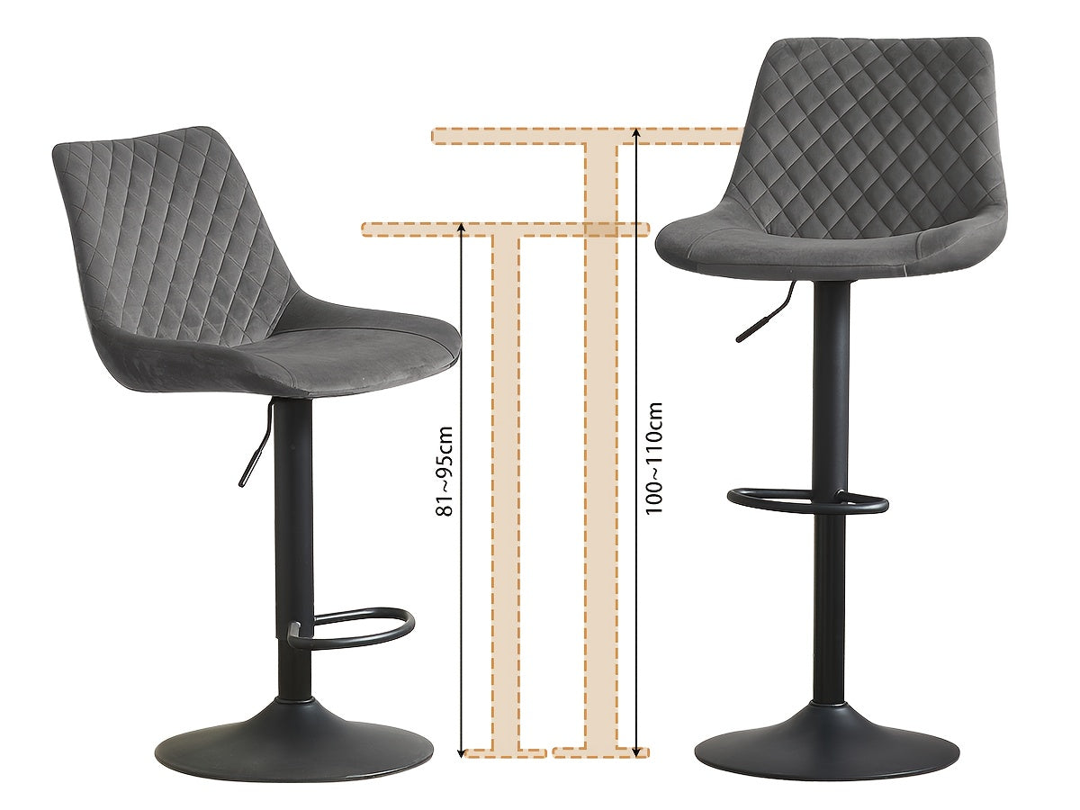 Height Adjustable Bar Stools Set Of 1 Or 2 Velvet Exterior Breakfast Barstools with Black Paint Steel Gas Lift And Footrest for Home Kitchen, Pub, Island Counter