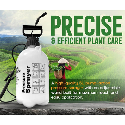 Garden Sprayer 5 litre Pressure Sprayer Pump Action, Weed Killer,Water Pump Sprayer, Ideal with Pesticides, Insecticides, Fungicides.