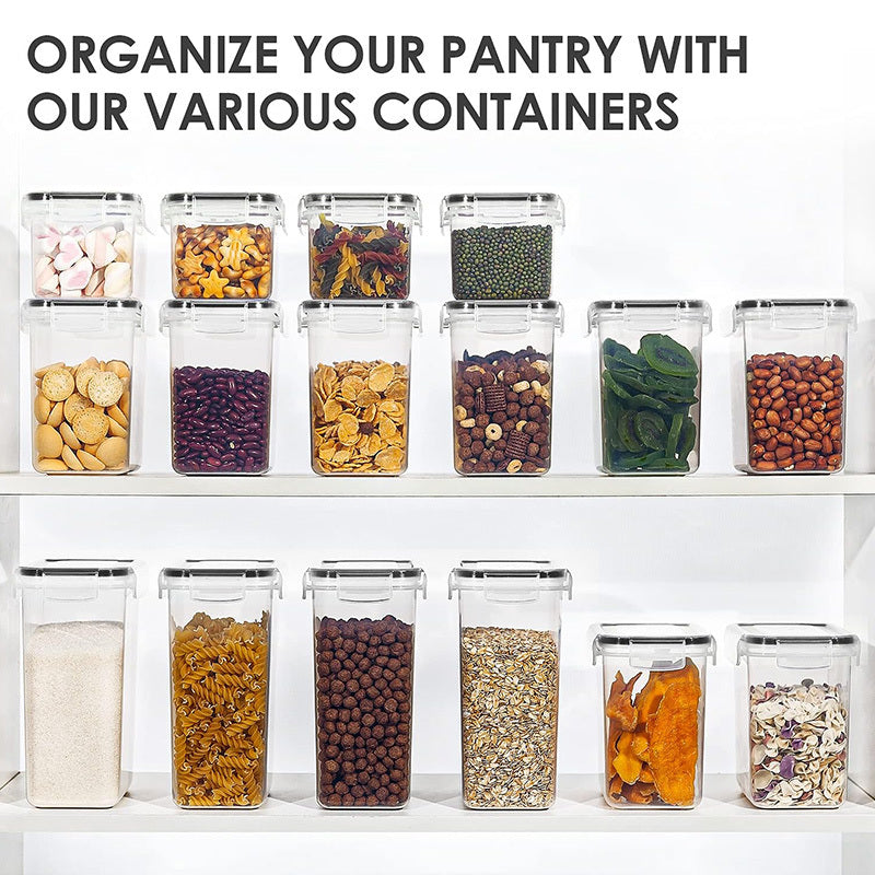 49pcs/21pcs Plastic Food Storage Containers with Gull-Wing Lids & Lids Suitable for Snacks, Noodles, Flour - Rectangular Jars with Sealable Lids, Hand-Washable Kitchen Pantry Organizers for Dry Goods Preservation (Jars + Lids + Pen)