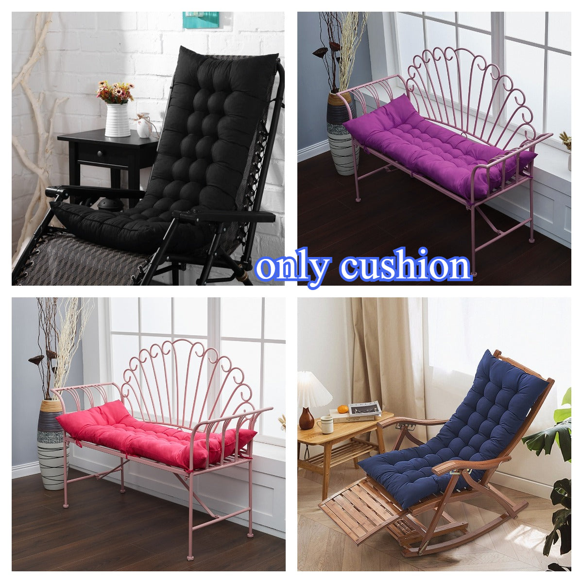 Chair Cushion with Non-Slip, 8cm, Cotton, 125*48*8cm - Black, 125*48*8cm option