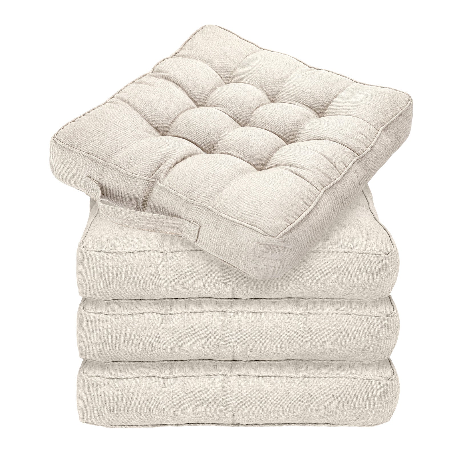 Chair Cushion with Tufted Handle Strap 46x46x10cm Comfortable - Cream (Set of 4) option