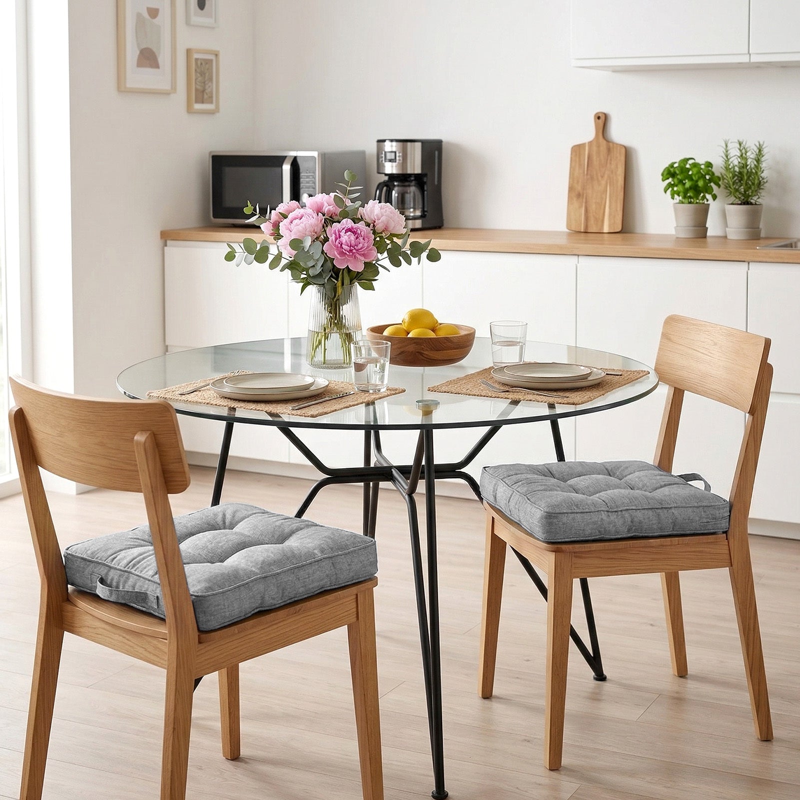 Chair Cushion with Tufted Handle Strap 46x46x10cm Comfortable - Gray (Set of 2) option