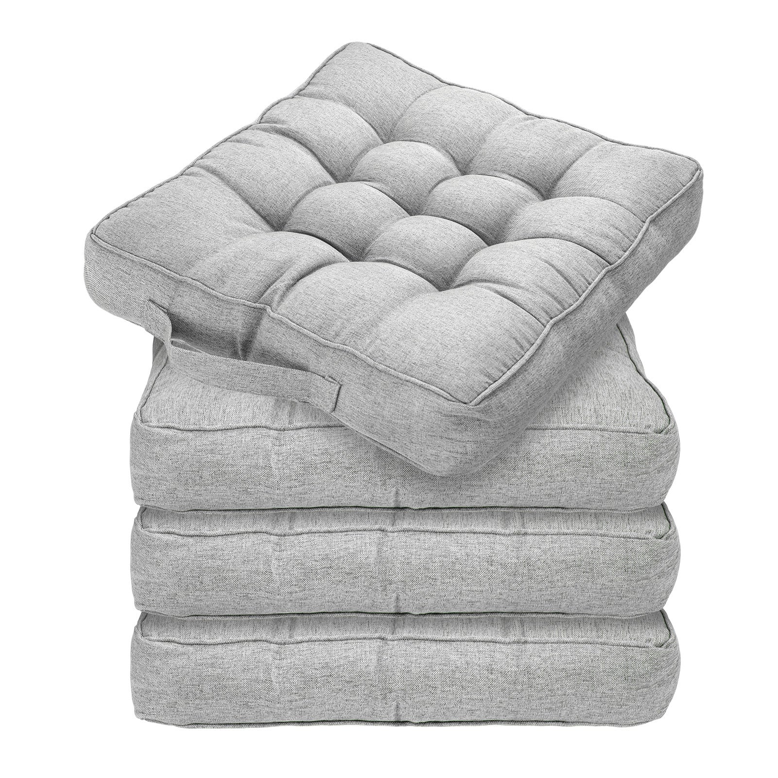 Chair Cushion with Tufted Handle Strap 46x46x10cm Comfortable - Gray (Set of 4) option
