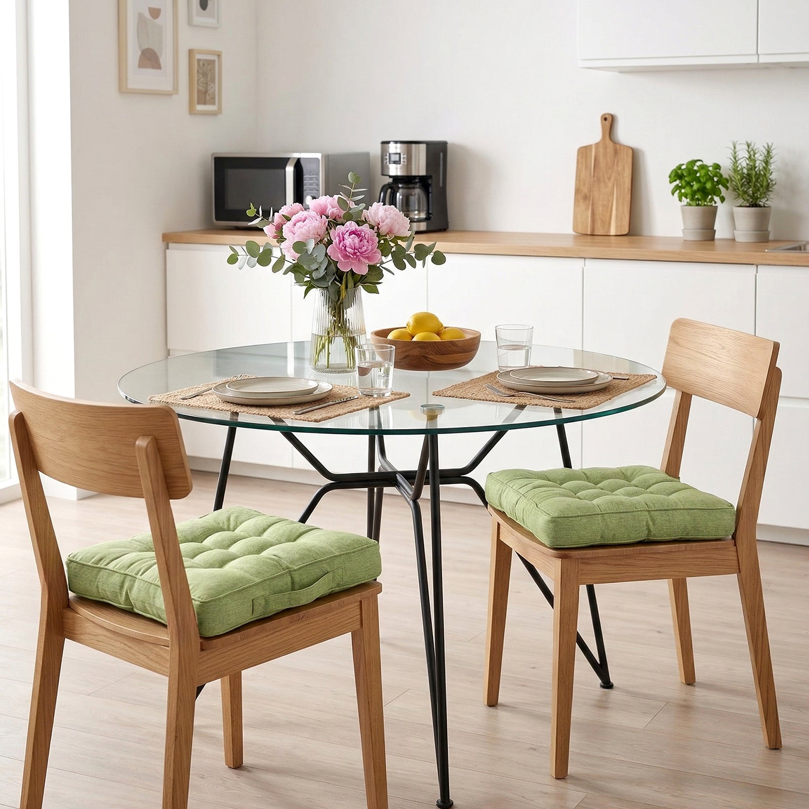 Chair Cushion with Tufted Handle Strap 46x46x10cm Comfortable - Green (Set of 2) option