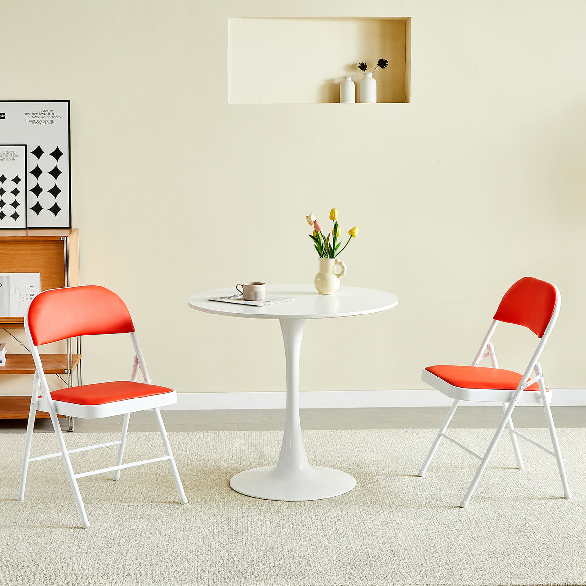 Chair with Foldable, Leather, 2 Chair, Faux Leather Folding Chairs Padded Seats - product gallery image 8