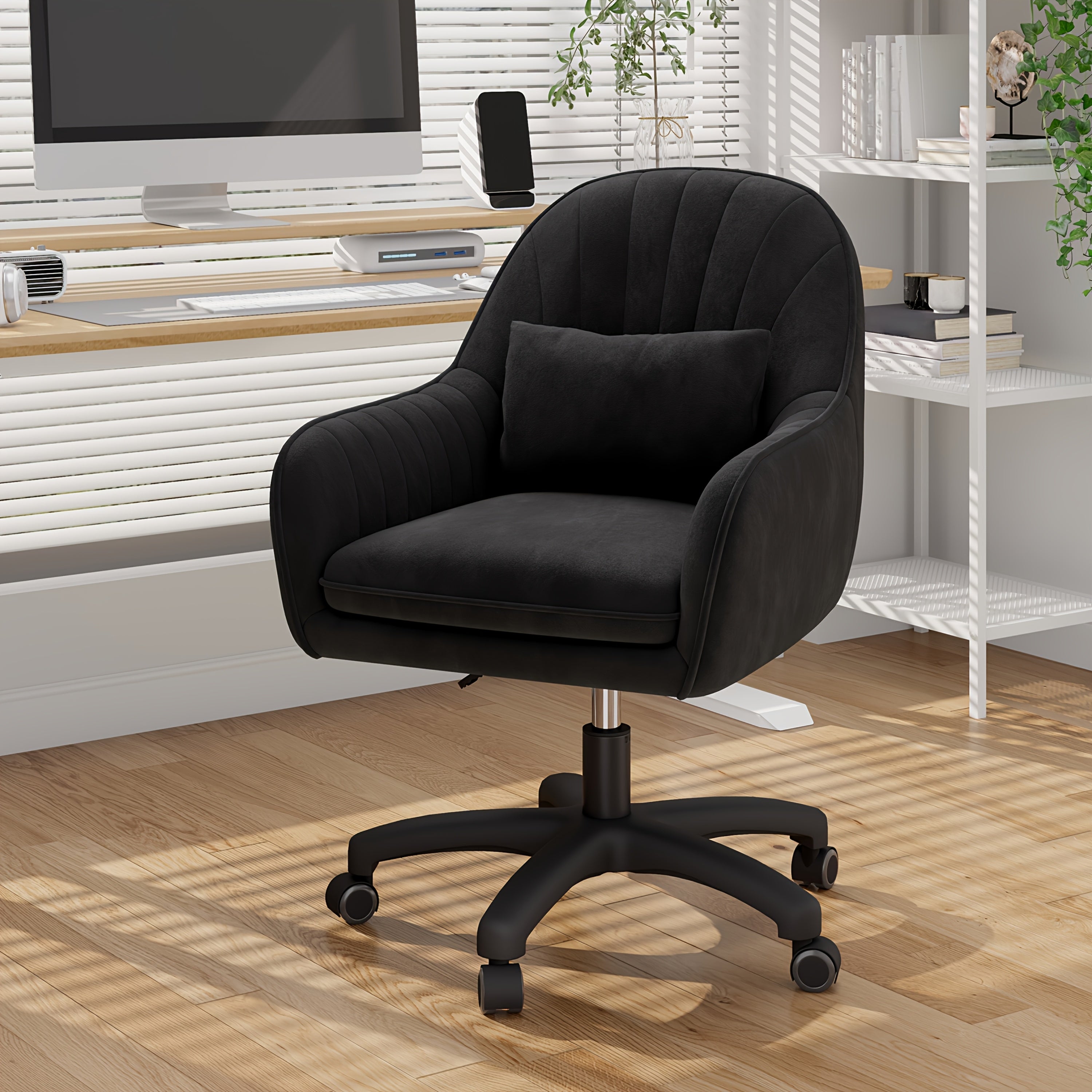 Chair with Velvet Swivel Desk Height-Adjustable Seat - Black option