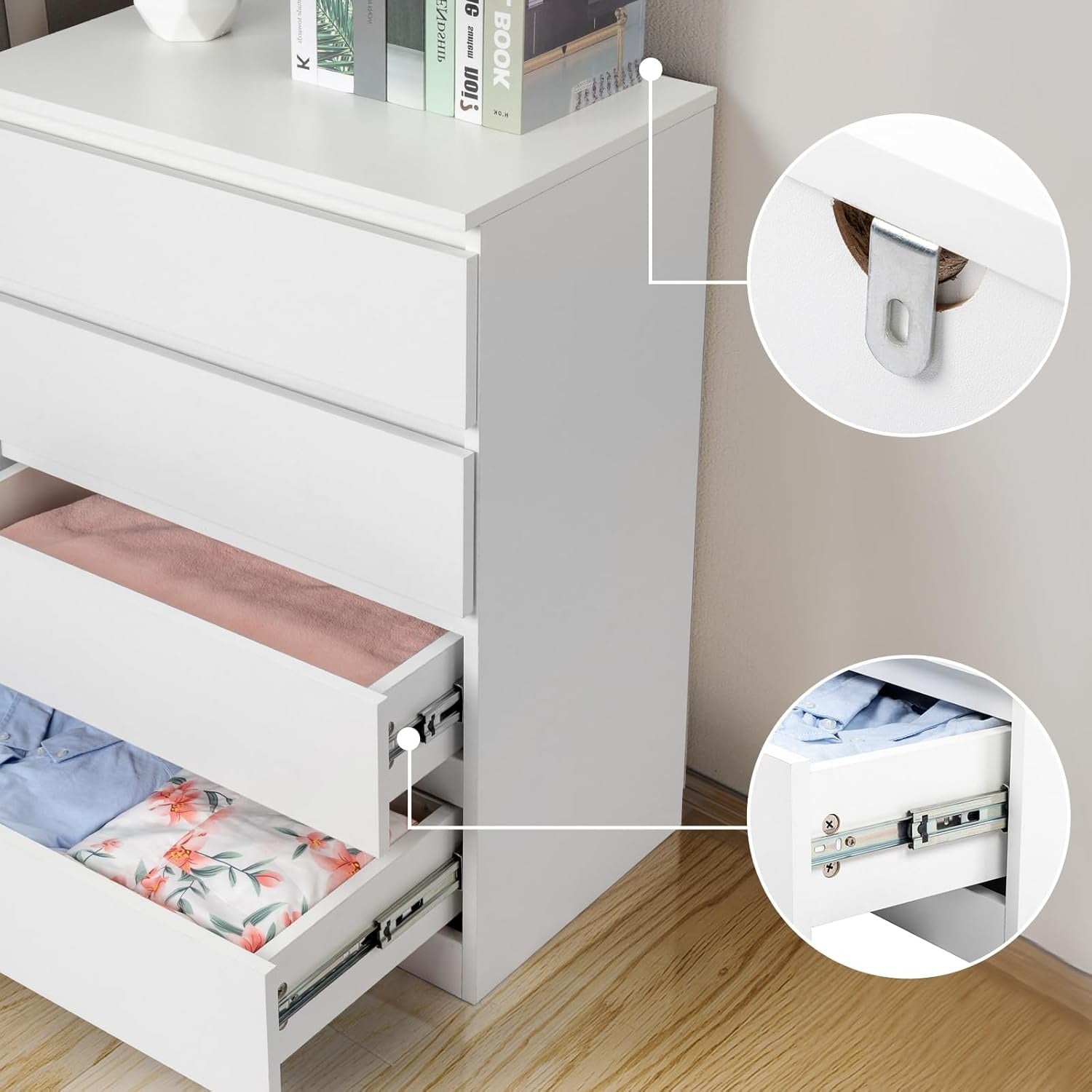 Chest of Drawers with 7.5kg, Wood, 4-Drawer Slim No-Handle Bedroom Dresser - product gallery image 14