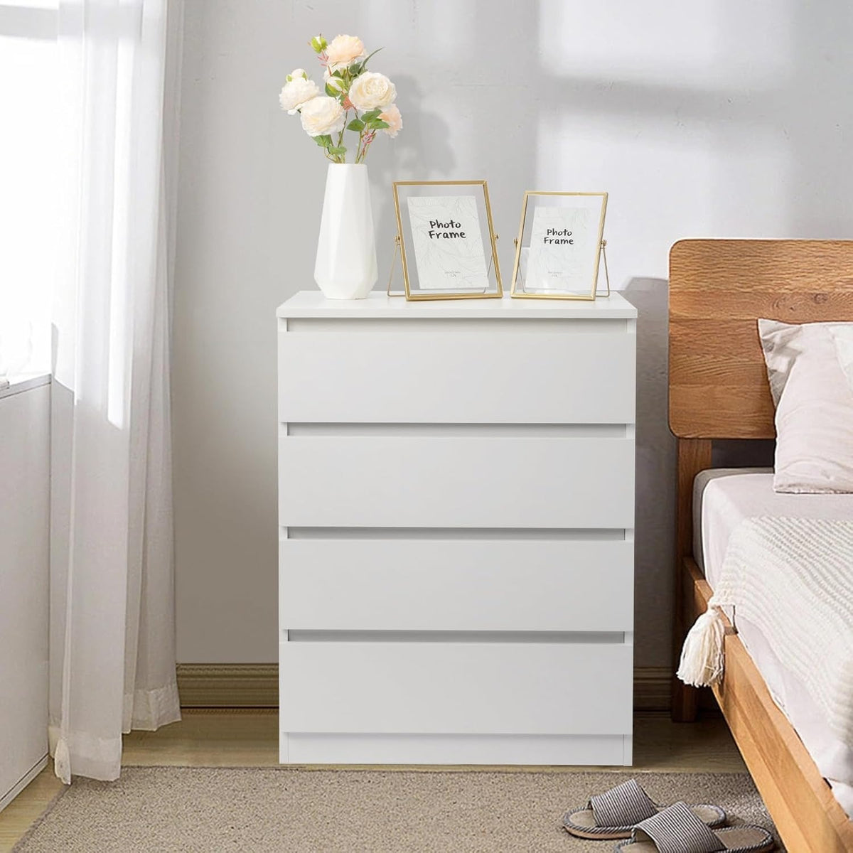 Chest of Drawers with 7.5kg, Wood, 4-Drawer Slim No-Handle Bedroom Dresser - product gallery image 15