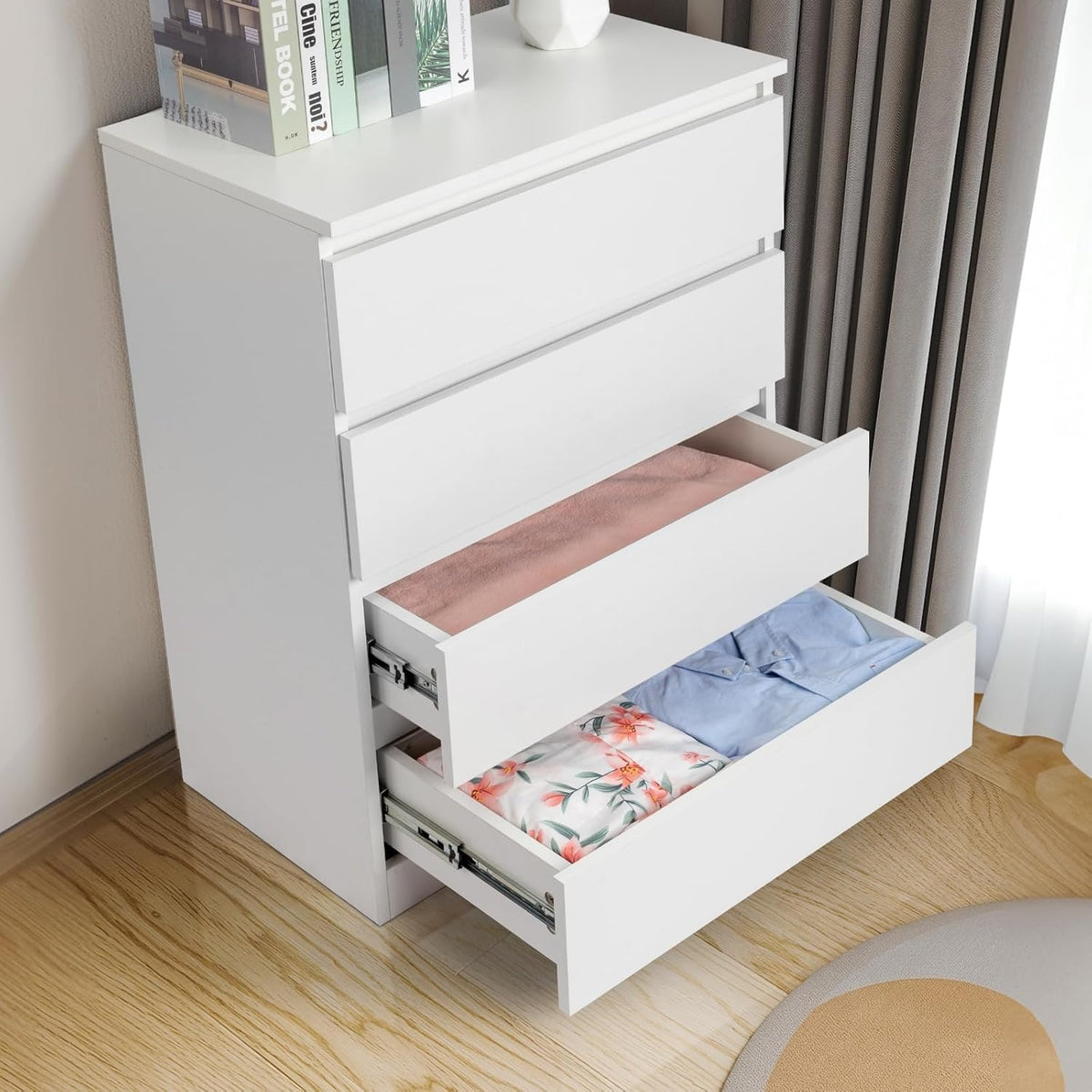 Chest of Drawers with 7.5kg, Wood, 4-Drawer Slim No-Handle Bedroom Dresser - product gallery image 17
