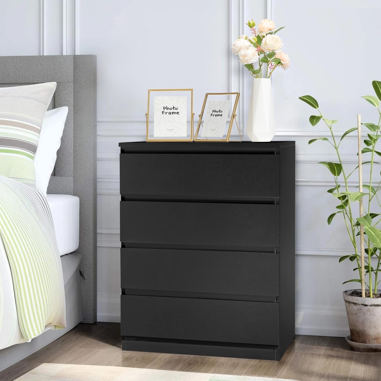 Chest of Drawers with 7.5kg, Wood, 4-Drawer Slim No-Handle Bedroom Dresser