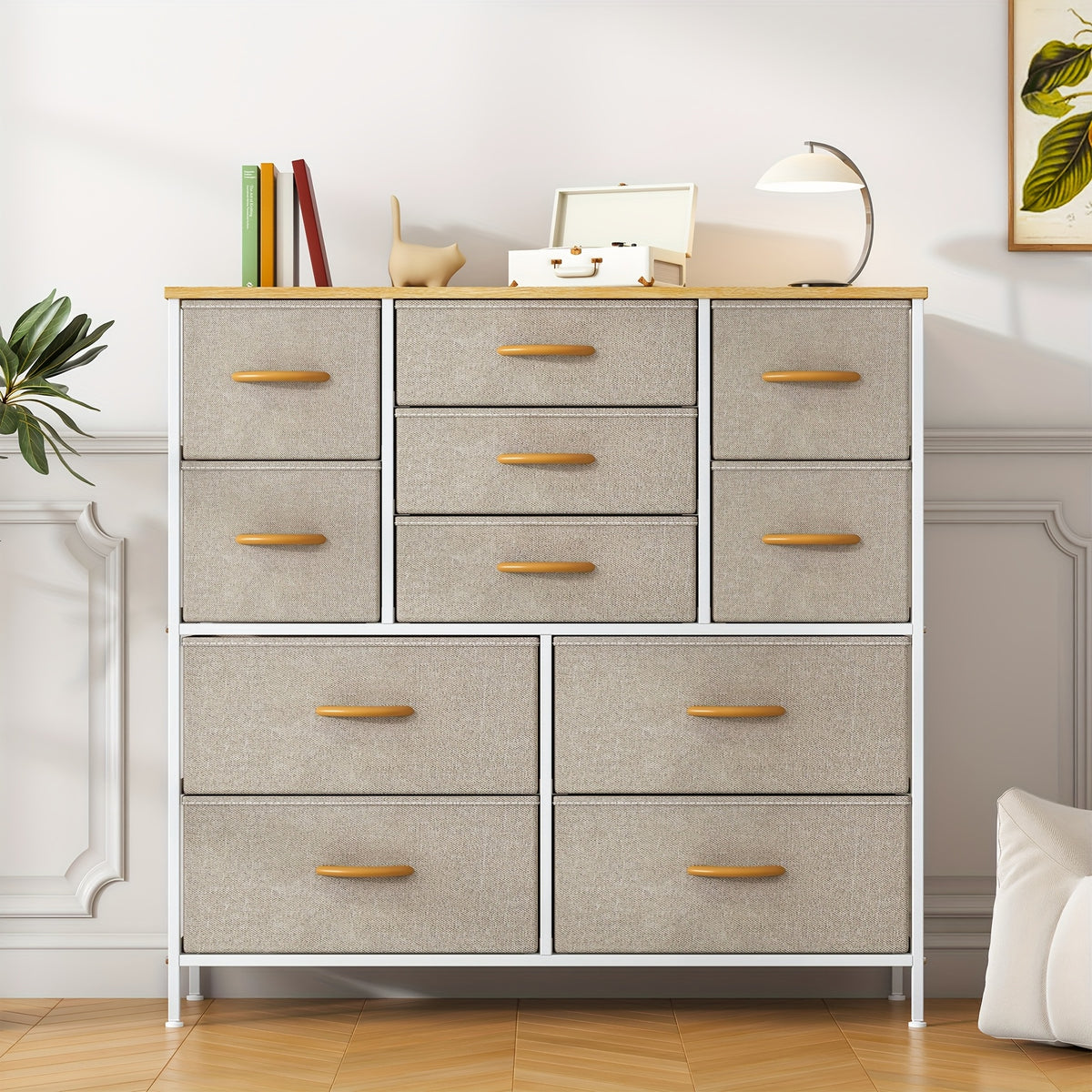 Chest of Drawers with Easy Assembly, 68cm, Metal, 11 Drawers - Beige, 11 Drawers option