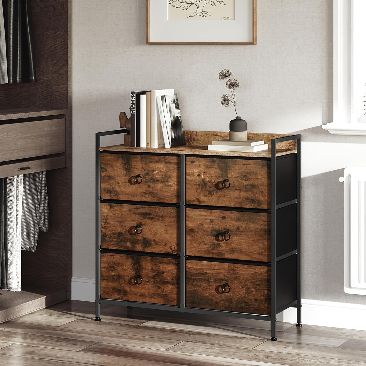 Chest of Drawers with Metal, 1pc Cabinet Fabric Storage Cabinet Sideboard - product gallery image 2