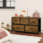 Chest of Drawers with Metal, 5-Drawer Fabric Metal Frame Vintage Wood - product gallery image 3