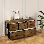 Chest of Drawers with Metal, 5-Drawer Fabric Metal Frame Vintage Wood