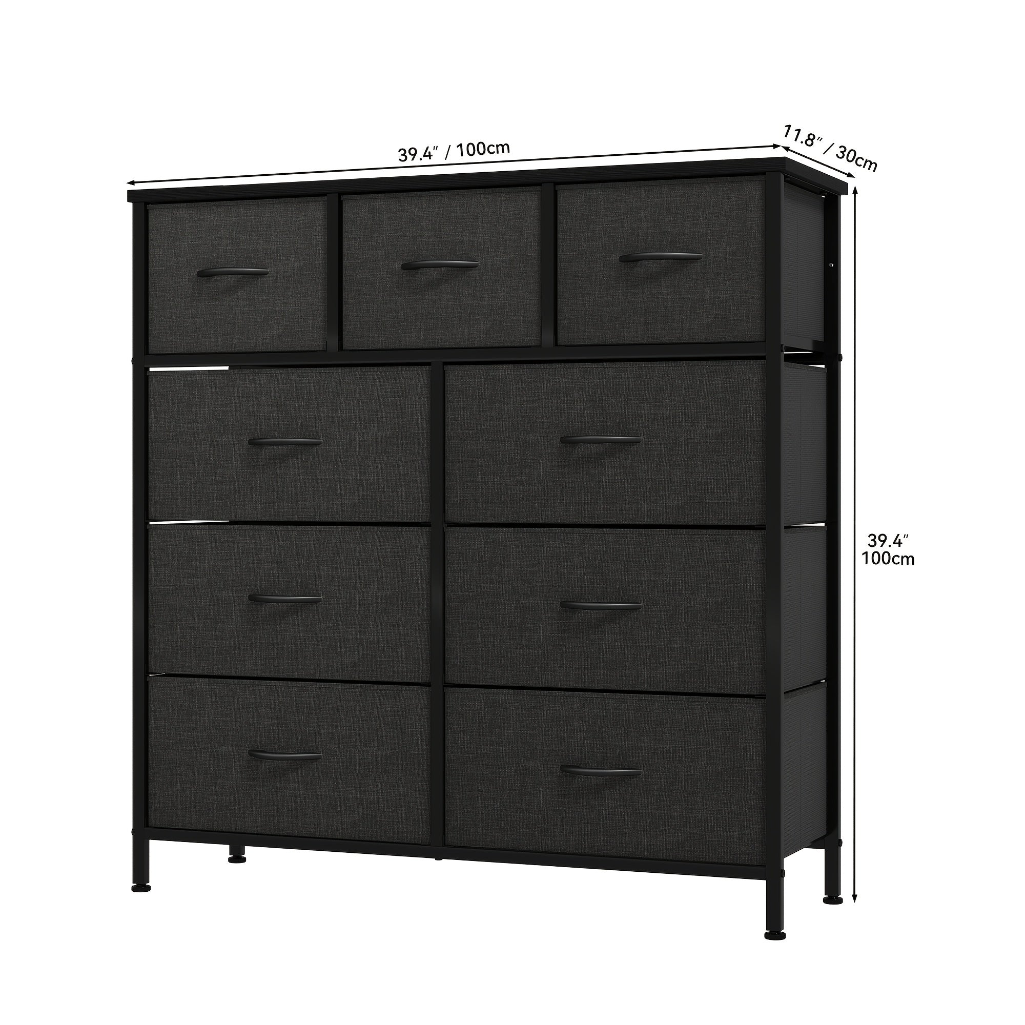 Chest of Drawers with Metal, 9 Drawers, Drawer Fabric Storage Unit Steel Frame - BLACK+GREY, 9 Drawers option