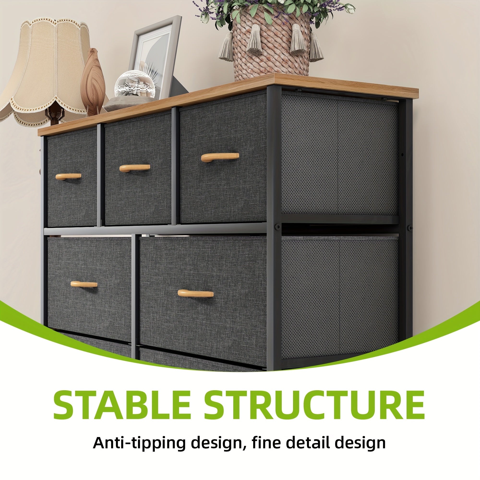 Chest of Drawers with Metal, 9 Drawers, Drawer Fabric Storage Unit Steel Frame - product gallery image 4