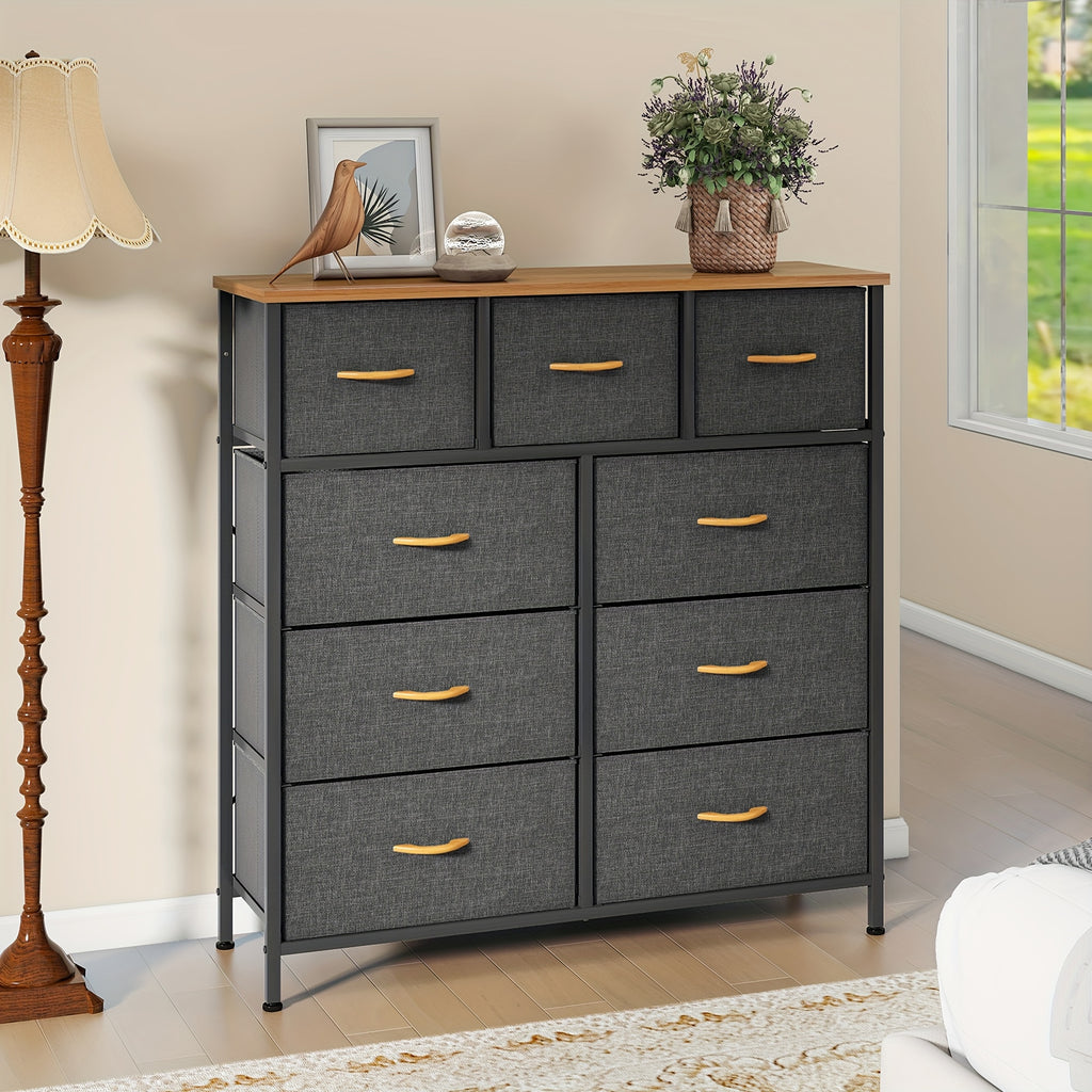 Chest of Drawers with Metal, 9 Drawers, Drawer Fabric Storage Unit Steel Frame