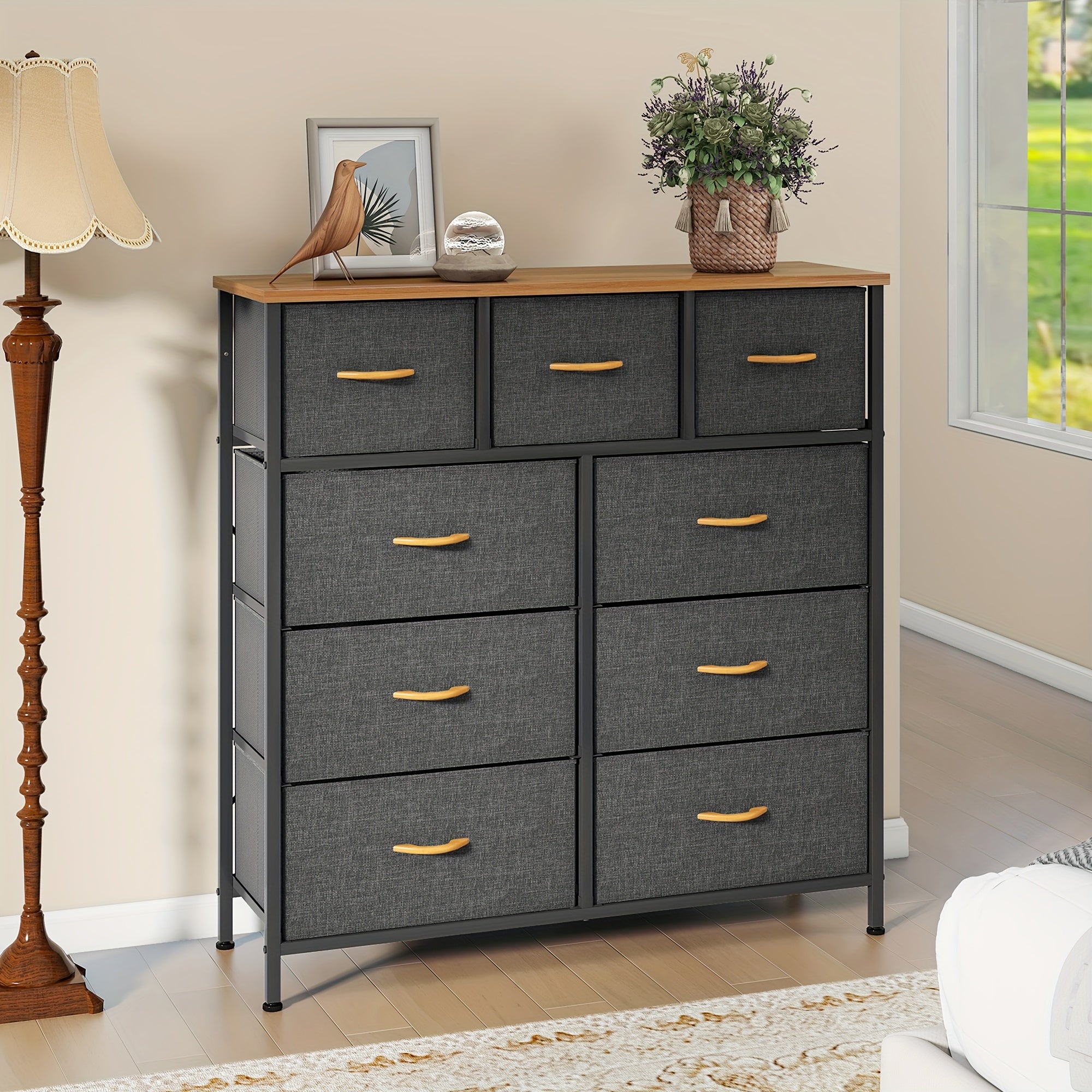 Chest of Drawers with Metal, 9 Drawers, Drawer Fabric Storage Unit Steel Frame