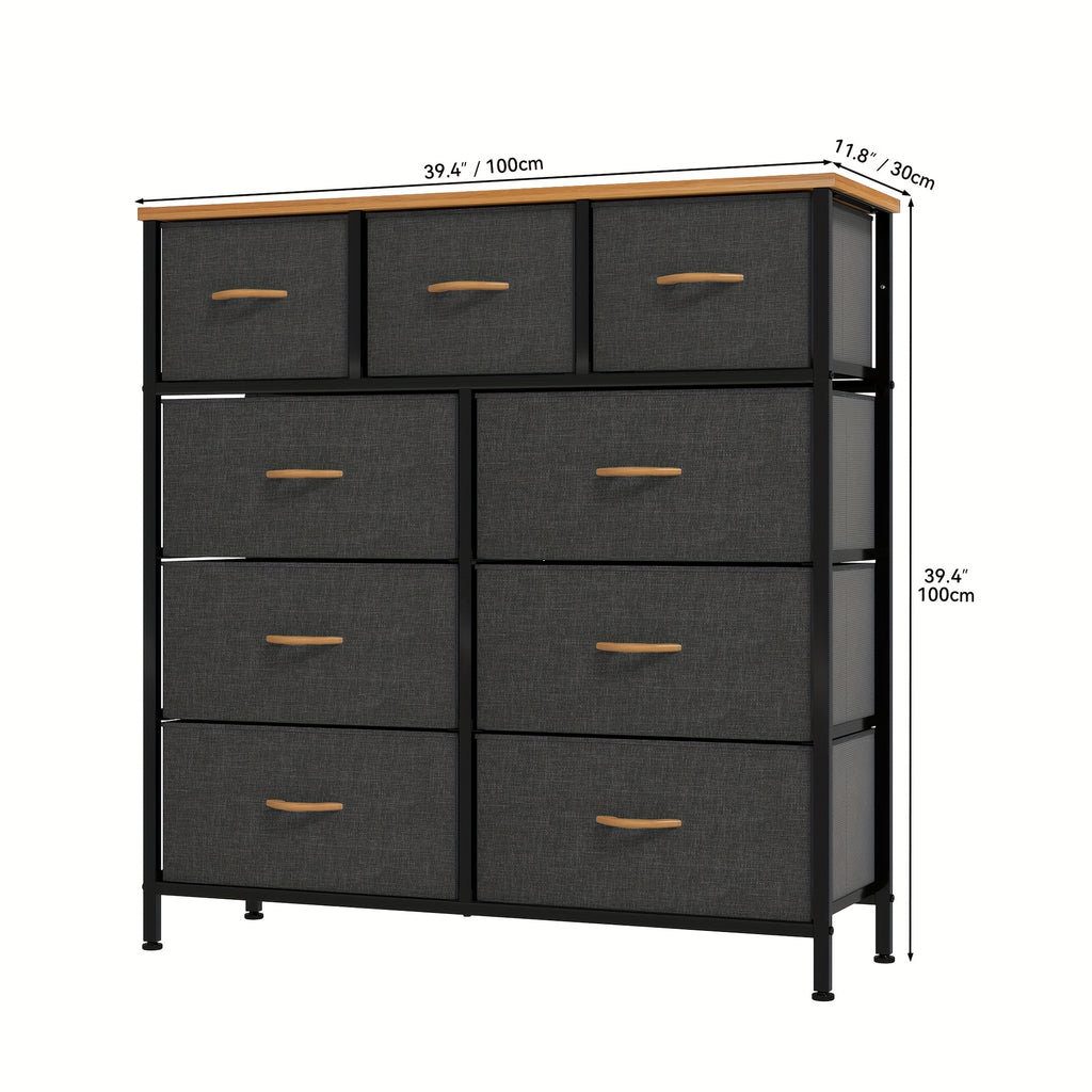 Chest of Drawers with Metal, 9 Drawers, Drawer Fabric Storage Unit Steel Frame - Wood+grey, 9 Drawers option
