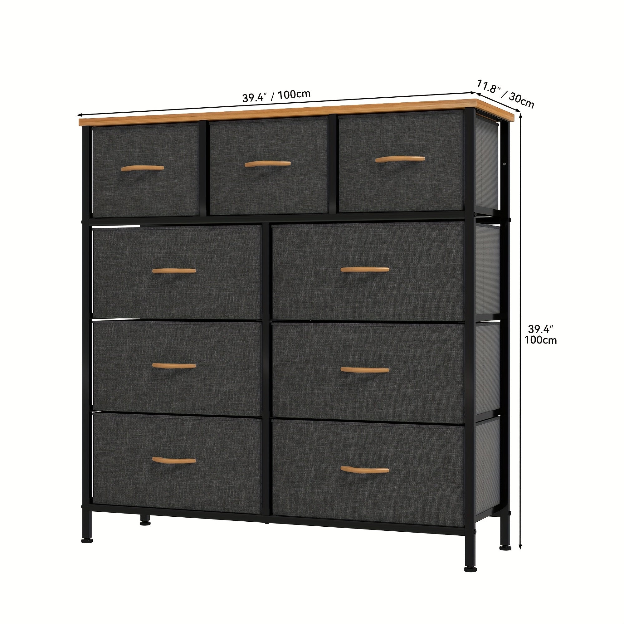 Chest of Drawers with Metal, 9 Drawers, Drawer Fabric Storage Unit Steel Frame - Wood+grey, 9 Drawers option