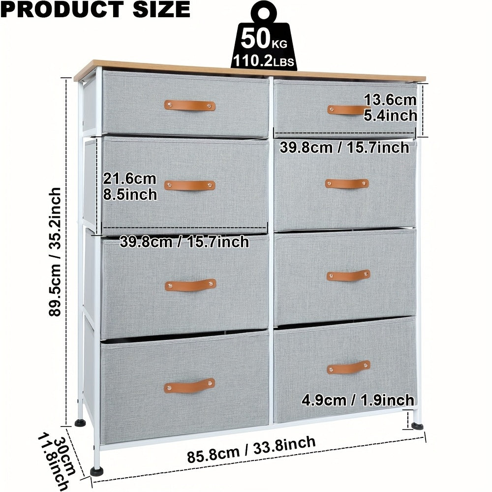 Chest of Drawers with Pull-Out, Wood, 8-Drawer Fabric Solid Wood Top Tall - product gallery image 2
