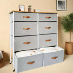 Chest of Drawers with Pull-Out, Wood, 8-Drawer Fabric Solid Wood Top Tall