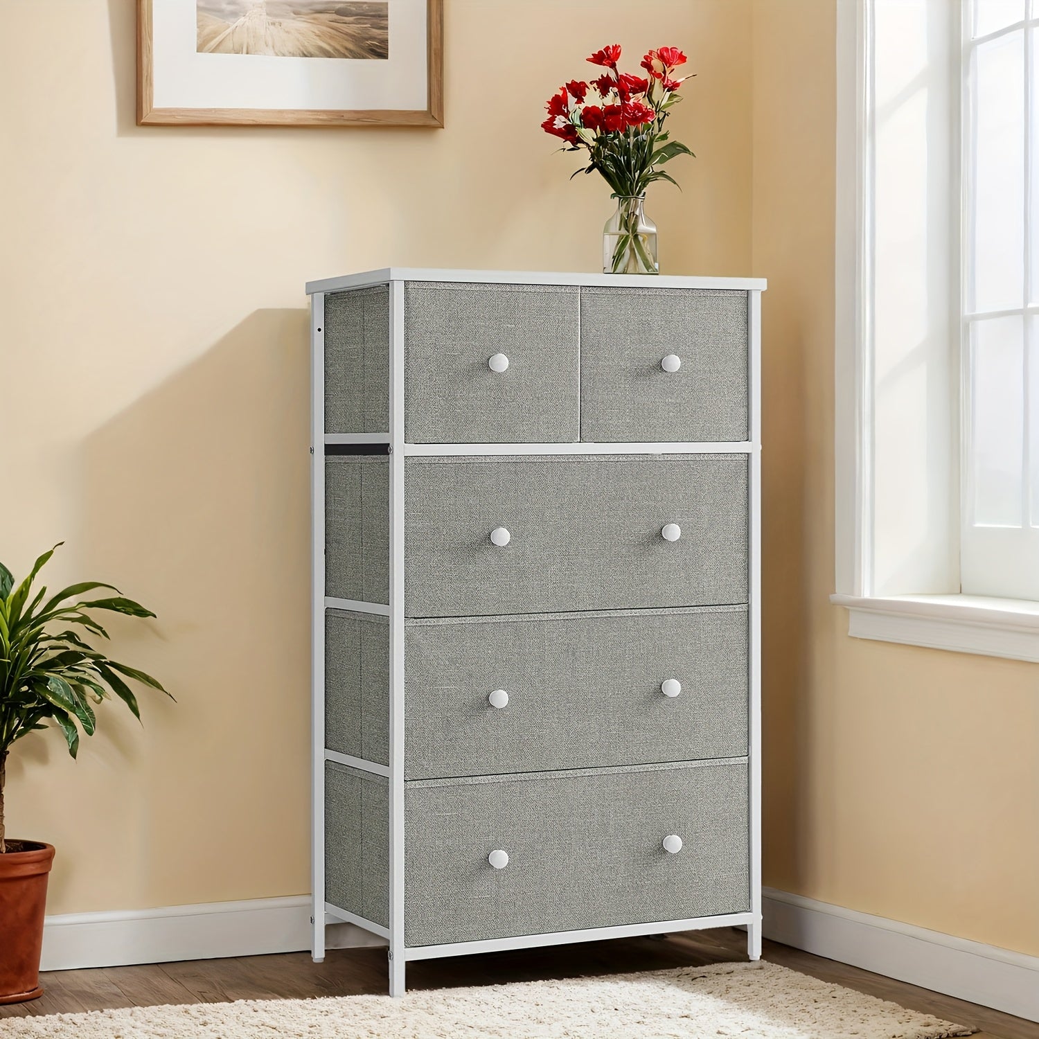 Chest of Drawers with Space-Saving, Freestanding for living rooms - Light Grey and White option