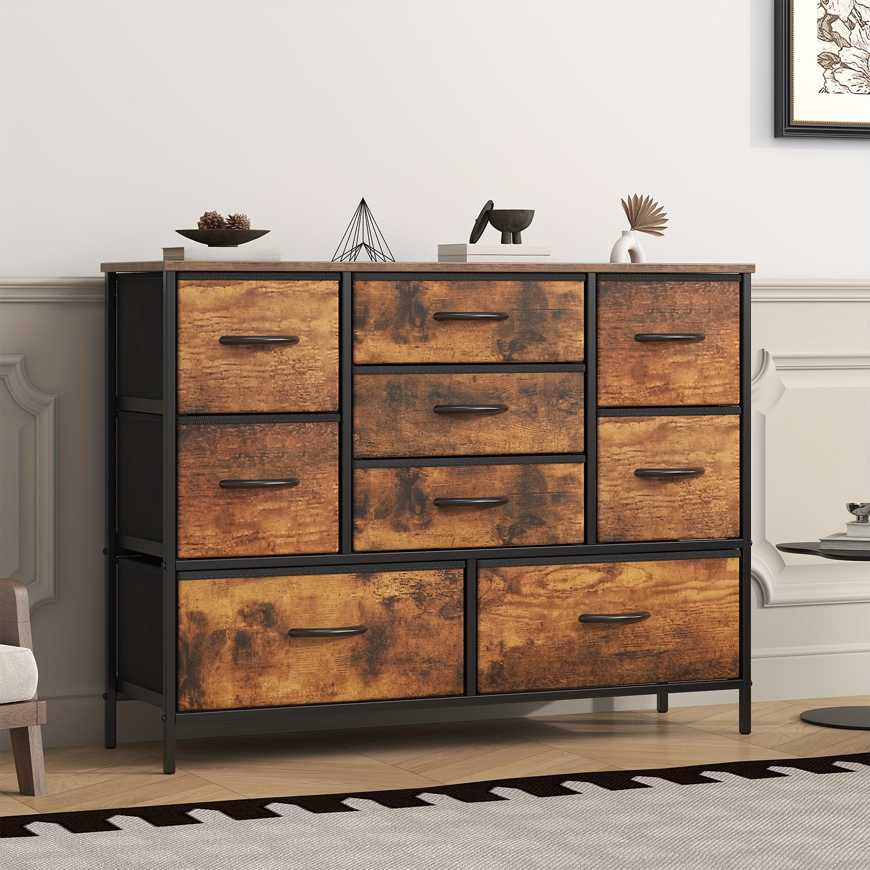Chest of Drawers with Space-Saving, Metal, Drawer Dresser Anti-Tip Safety Metal Frame - Rustic Brown option