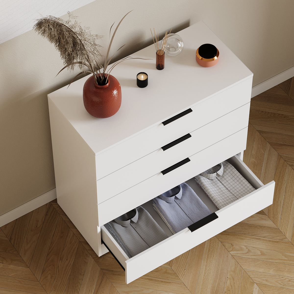 Chest of Drawers with Space-Saving, Metal, Drawer White Vida Designs Trega Space-Saving - product gallery image 3