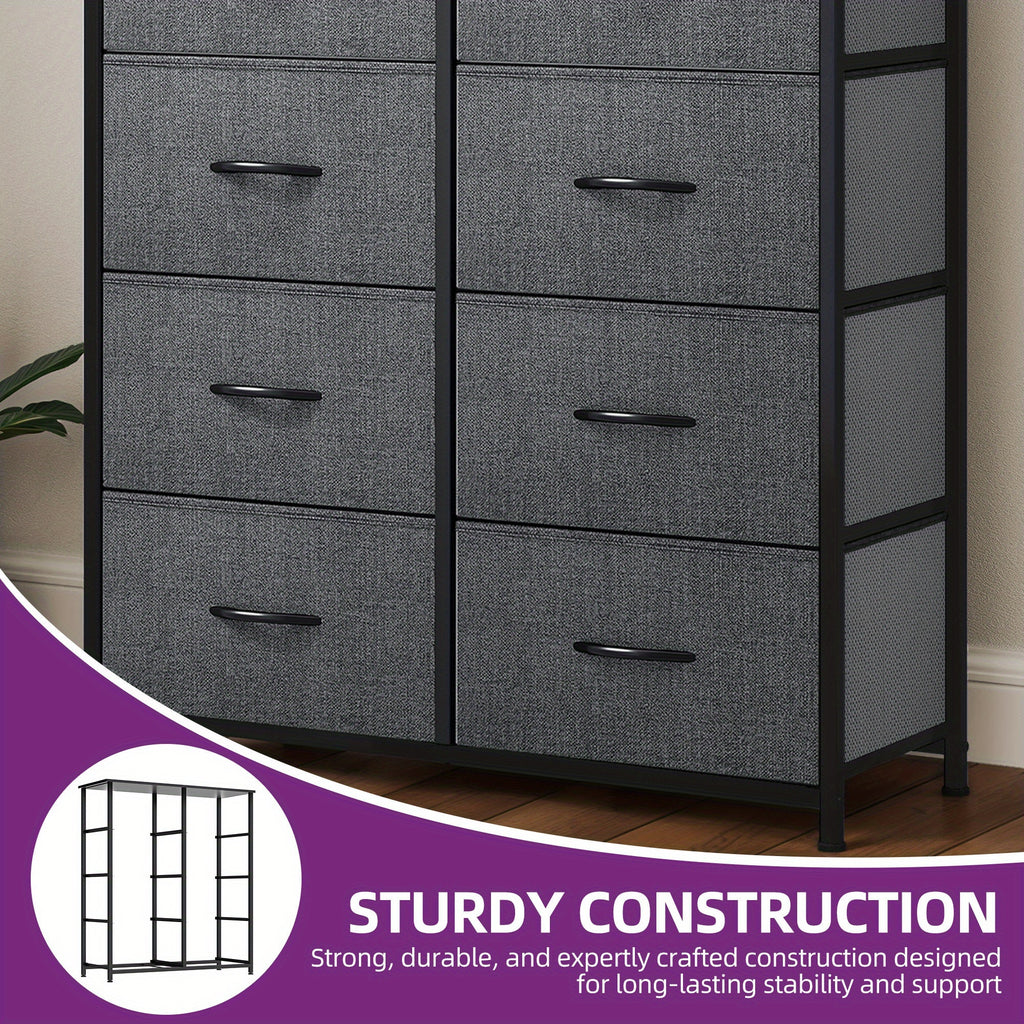 Chest of Drawers with Wood, 8-Drawer Fabric Dresser Solid Wood Top - product gallery image 6
