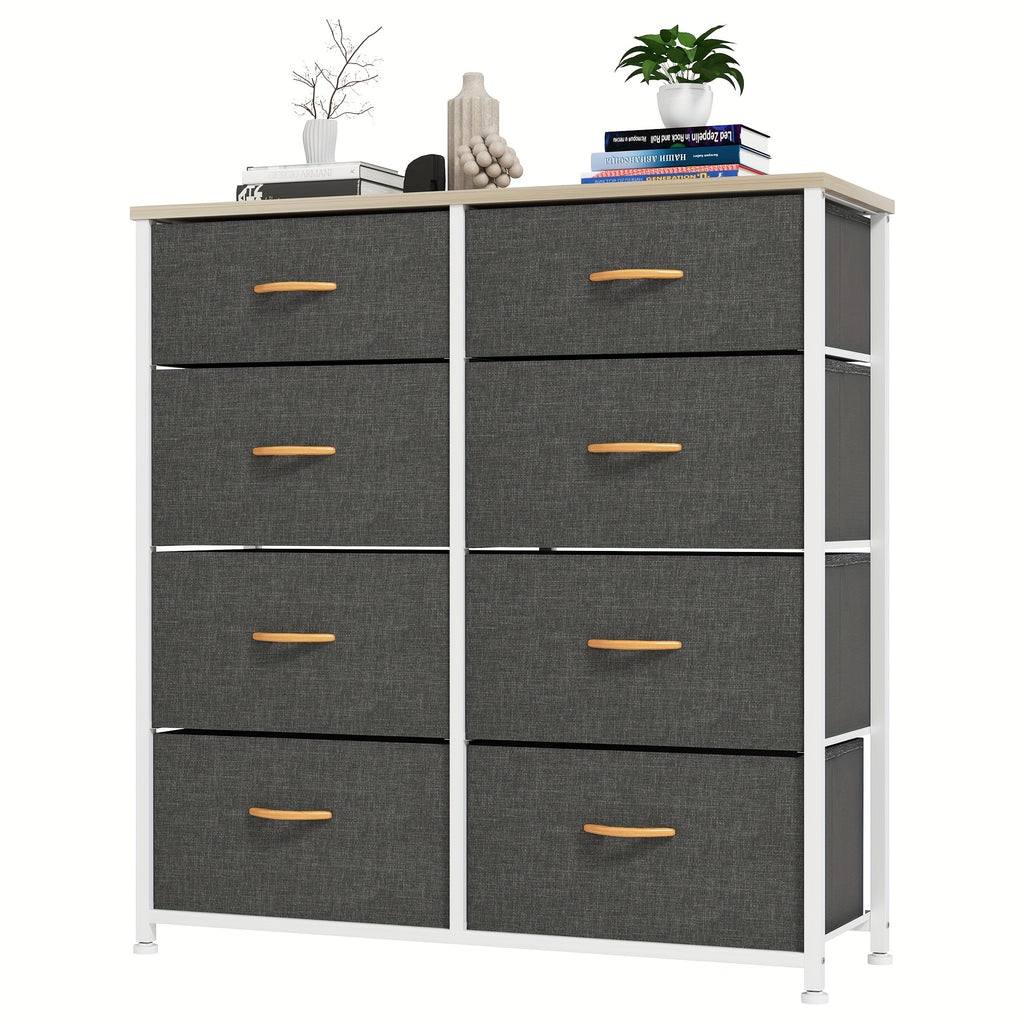 Chest of Drawers with Wood, 8-Drawer Fabric Dresser Solid Wood Top - Gray White option