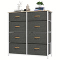 Chest of Drawers with Wood, 8-Drawer Fabric Dresser Solid Wood Top - Gray White option
