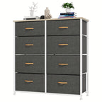 Chest of Drawers with Wood, 8-Drawer Fabric Dresser Solid Wood Top - Gray White option