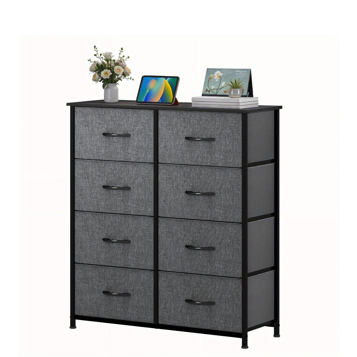 Chest of Drawers with Wood, 8-Drawer Fabric Dresser Solid Wood Top