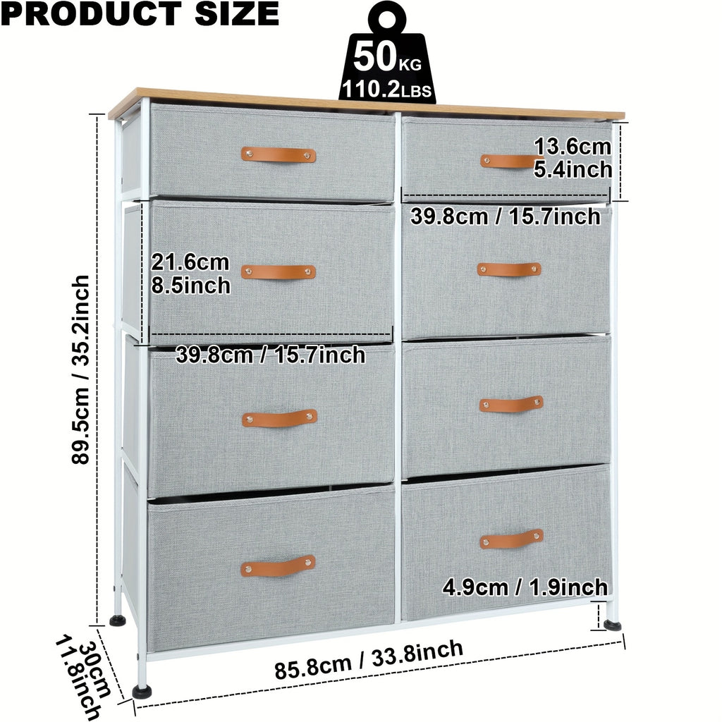 Chest of Drawers with Wood, 8-Drawer Fabric Wood Top Tall Dresser - product gallery image 3