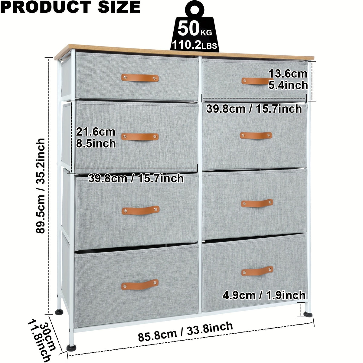 Chest of Drawers with Wood, 8-Drawer Fabric Wood Top Tall Dresser - product gallery image 3