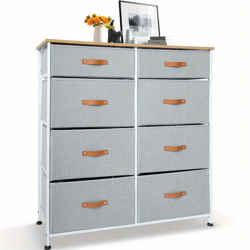 Chest of Drawers with Wood, 8-Drawer Fabric Wood Top Tall Dresser - Grey option