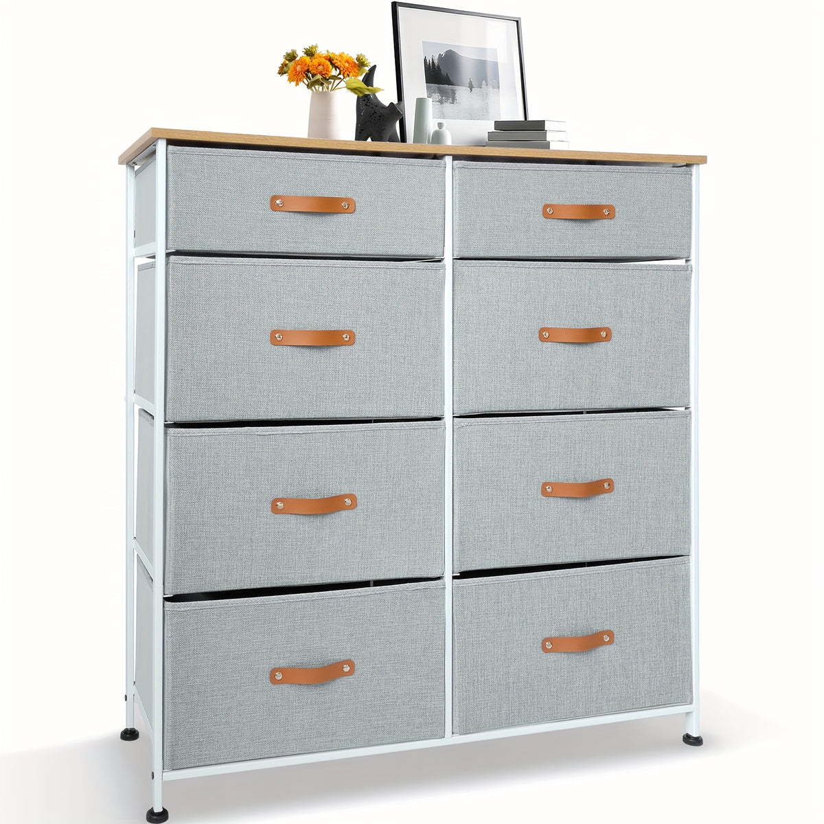 Chest of Drawers with Wood, 8-Drawer Fabric Wood Top Tall Dresser - Grey option