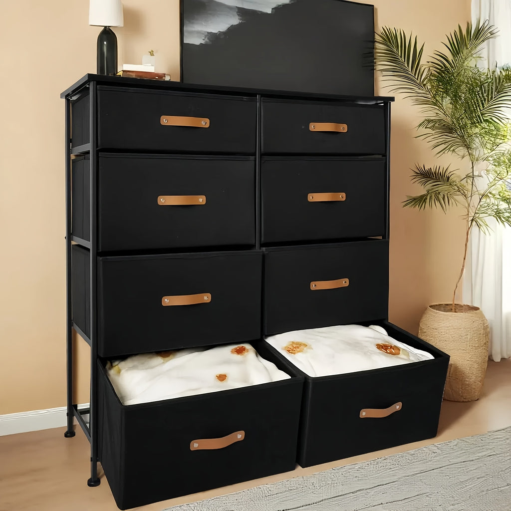 Chest of Drawers with Wood, 8-Drawer Fabric Wood Top Tall Dresser