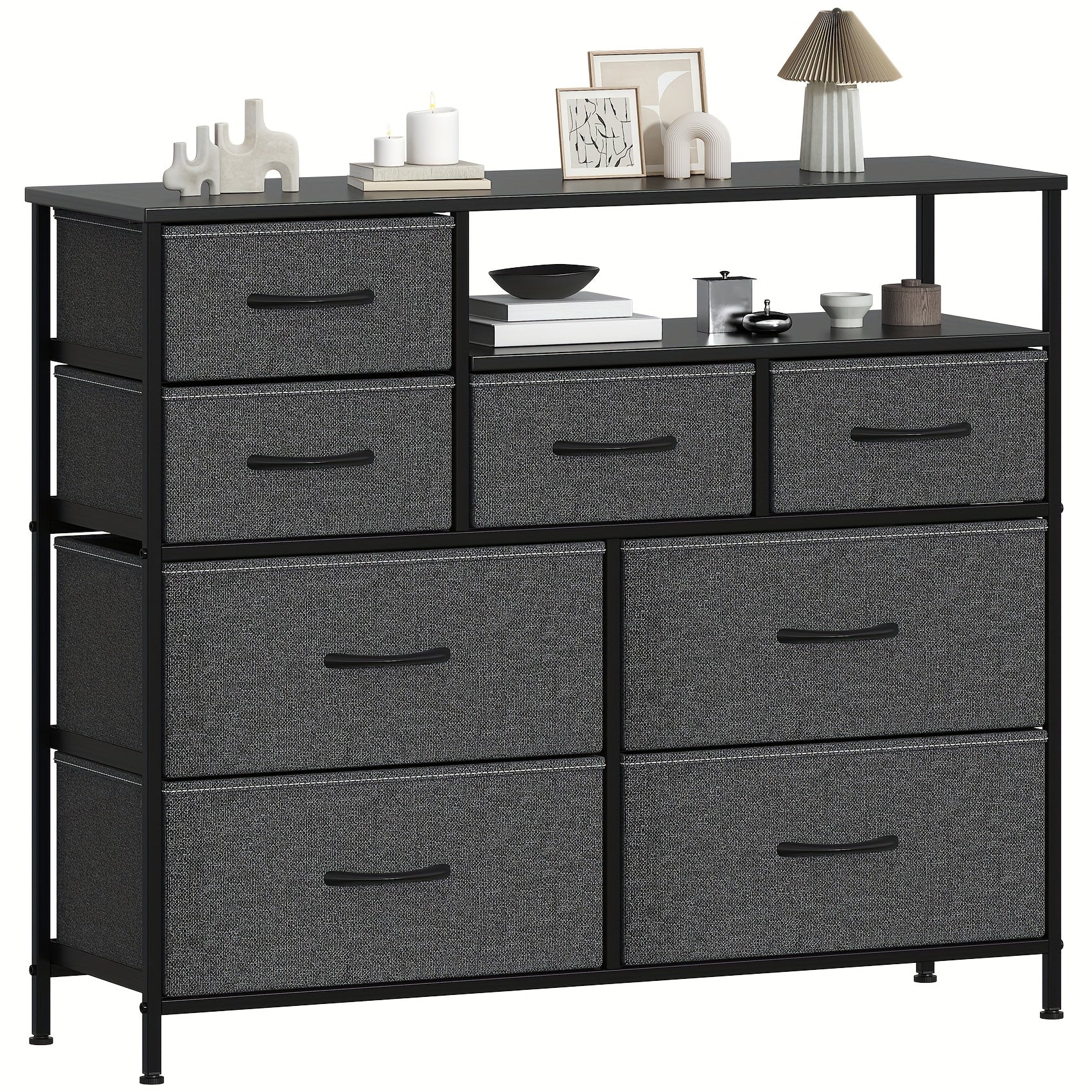 Chest of Drawers with Wood, Drawer Fabric Fronts Wooden Top Large - Deep Gray option