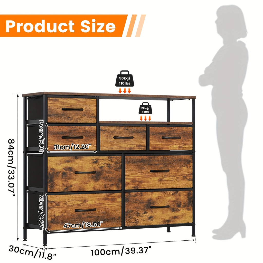 Chest of Drawers with Wood, Drawer Fabric Fronts Wooden Top Large - product gallery image 3