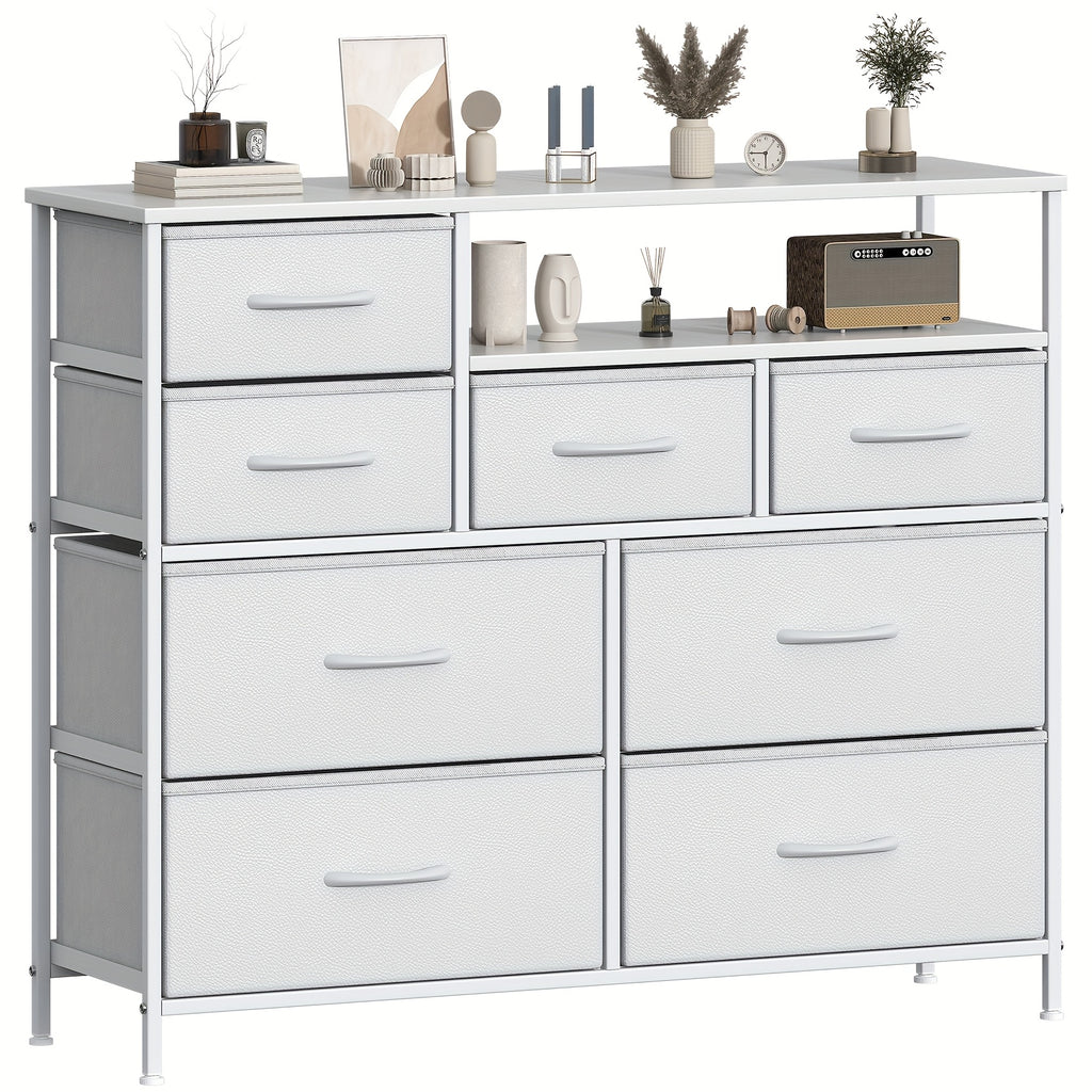 Chest of Drawers with Wood, Drawer Fabric Fronts Wooden Top Large - White option