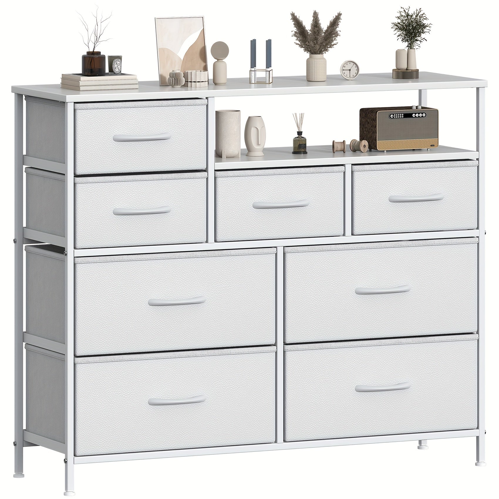 Chest of Drawers with Wood, Drawer Fabric Fronts Wooden Top Large - White option