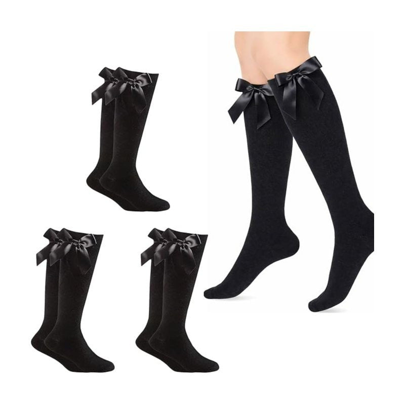 Children's Sock with Non-Slip, Cotton, 12 Pairs Girls Knee High Socks Cotton - Black, UK 9-12 / (EU 27-30) option