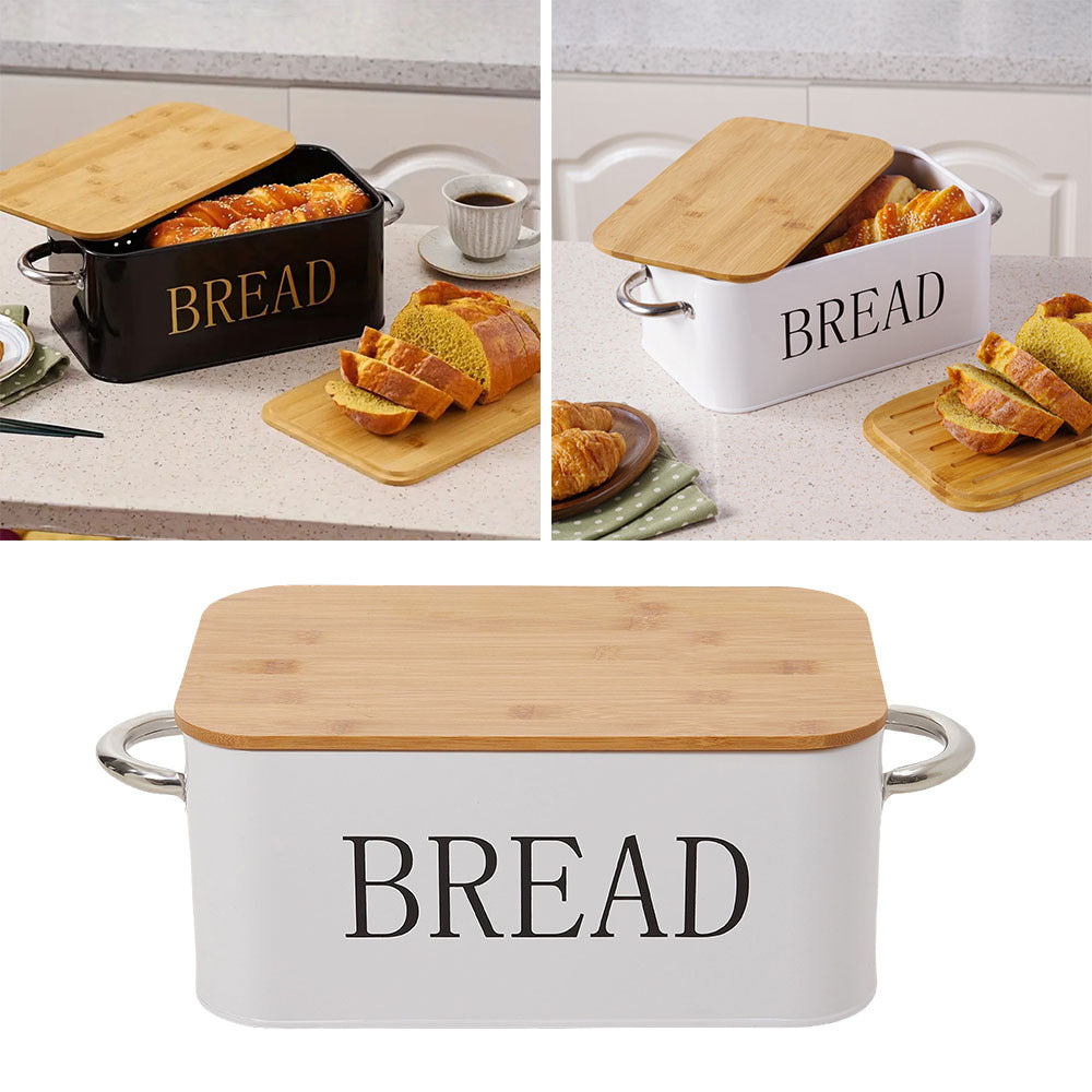 Chopping Board with Space-Saving, 5cm, Metal, Vintage Bread Bin Wooden Lid Cutting - product gallery image 10