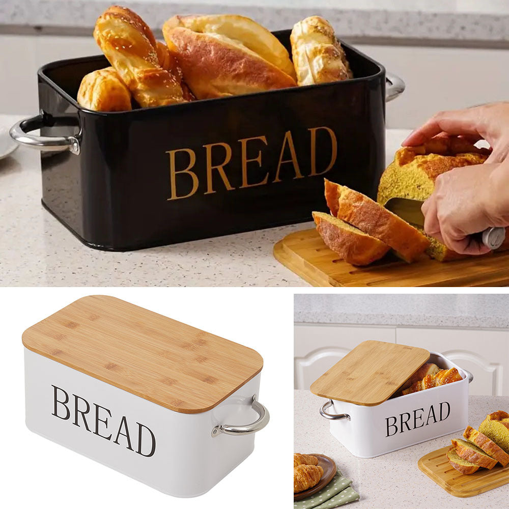 Chopping Board with Space-Saving, 5cm, Metal, Vintage Bread Bin Wooden Lid Cutting - product gallery image 11