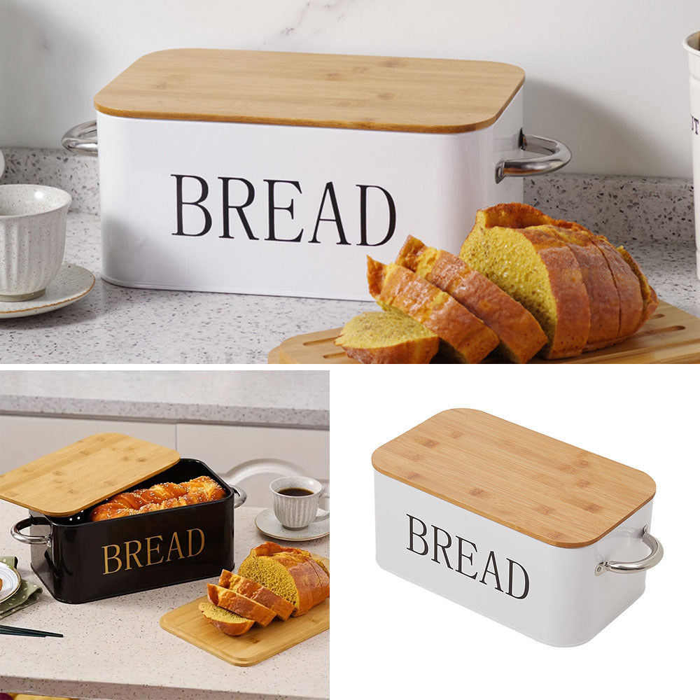 Chopping Board with Space-Saving, 5cm, Metal, Vintage Bread Bin Wooden Lid Cutting - product gallery image 12