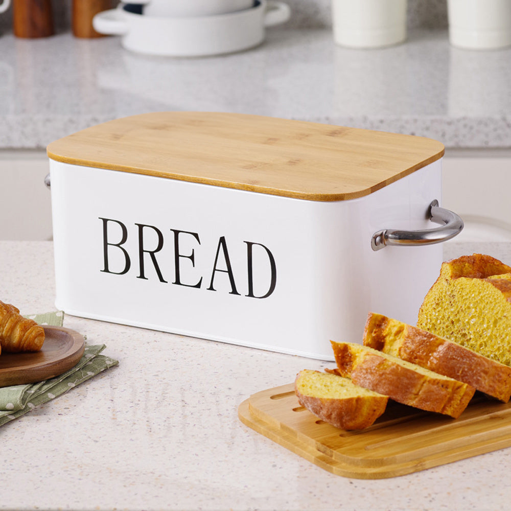 Chopping Board with Space-Saving, 5cm, Metal, Vintage Bread Bin Wooden Lid Cutting - product gallery image 6