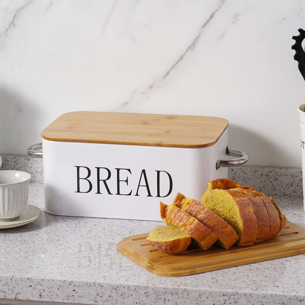Chopping Board with Space-Saving, 5cm, Metal, Vintage Bread Bin Wooden Lid Cutting - product gallery image 7